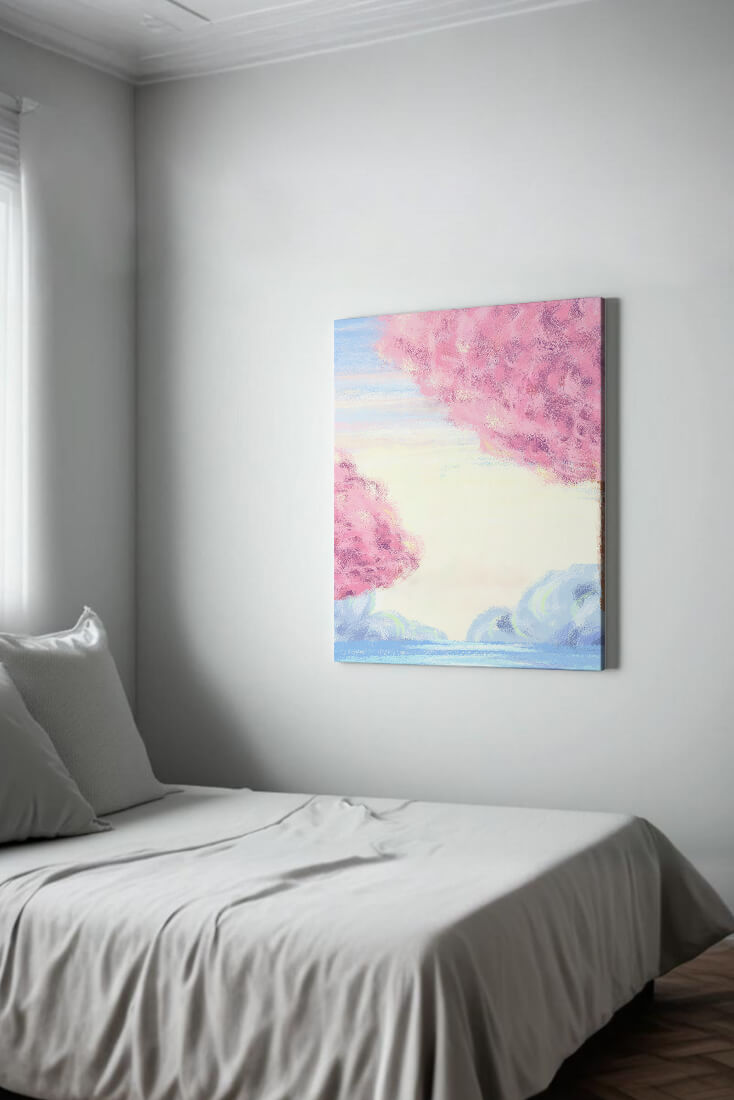 Serene Landscape with Cherry Blossom Trees and Tranquil Sky