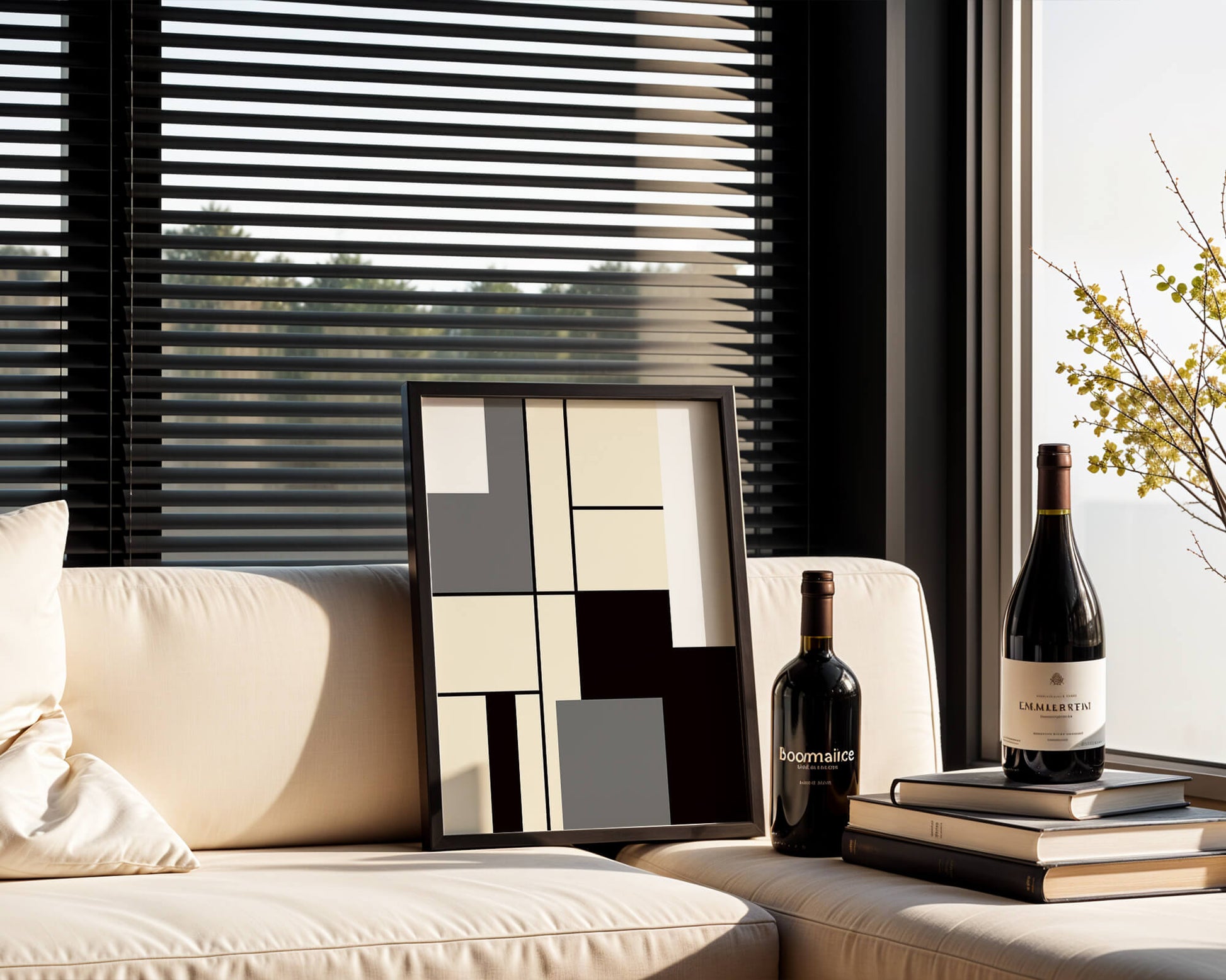 Abstract geometric design with muted shades and bold lines