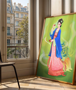 Diseño elegante de mujer en vestimenta tradicional del Este Asiático