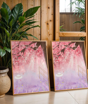 Cherry Blossom Garden with Spring Flowers and Sunlight