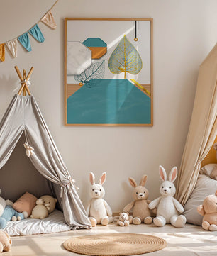 Artistic Composition with Geometric Shapes and Golden Leaf Detail - Mi tienda