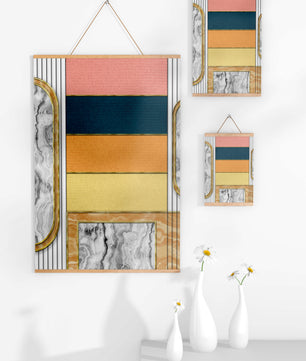 Abstract Geometric Art with Gold and Marble Accents