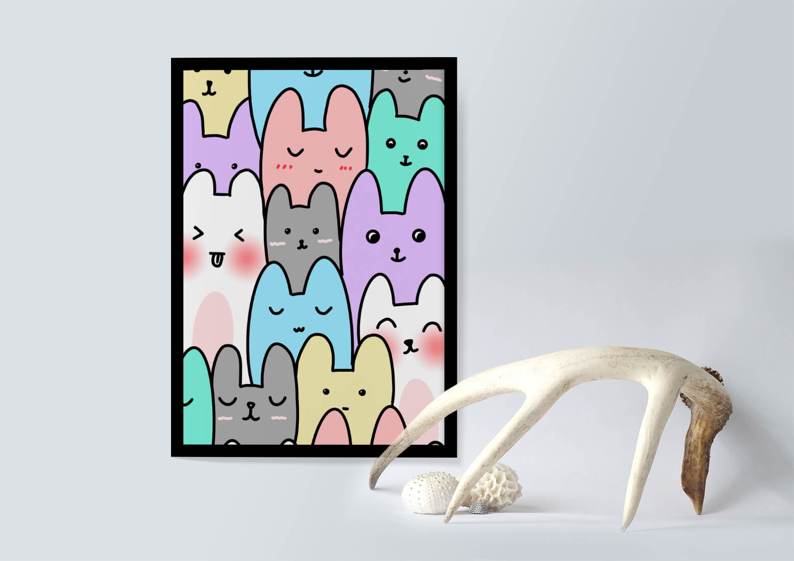 Colorful cartoon animal pattern with smiling faces