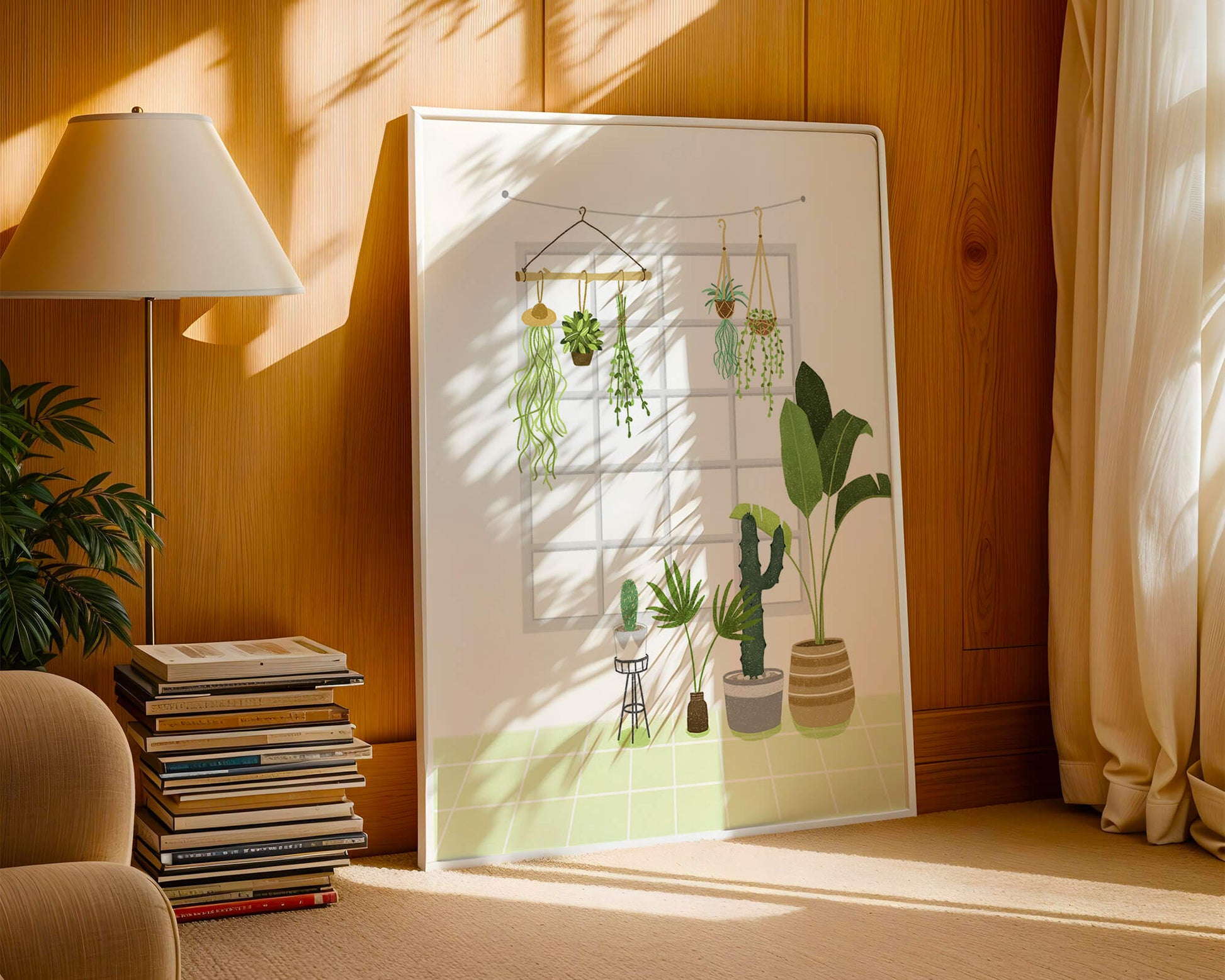 Decoración de interior con plantas colgantes y en macetas