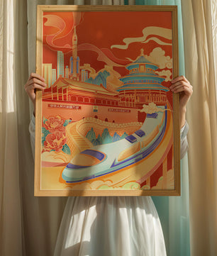 Illustration vibrante de l’architecture chinoise emblématique et de la technologie
