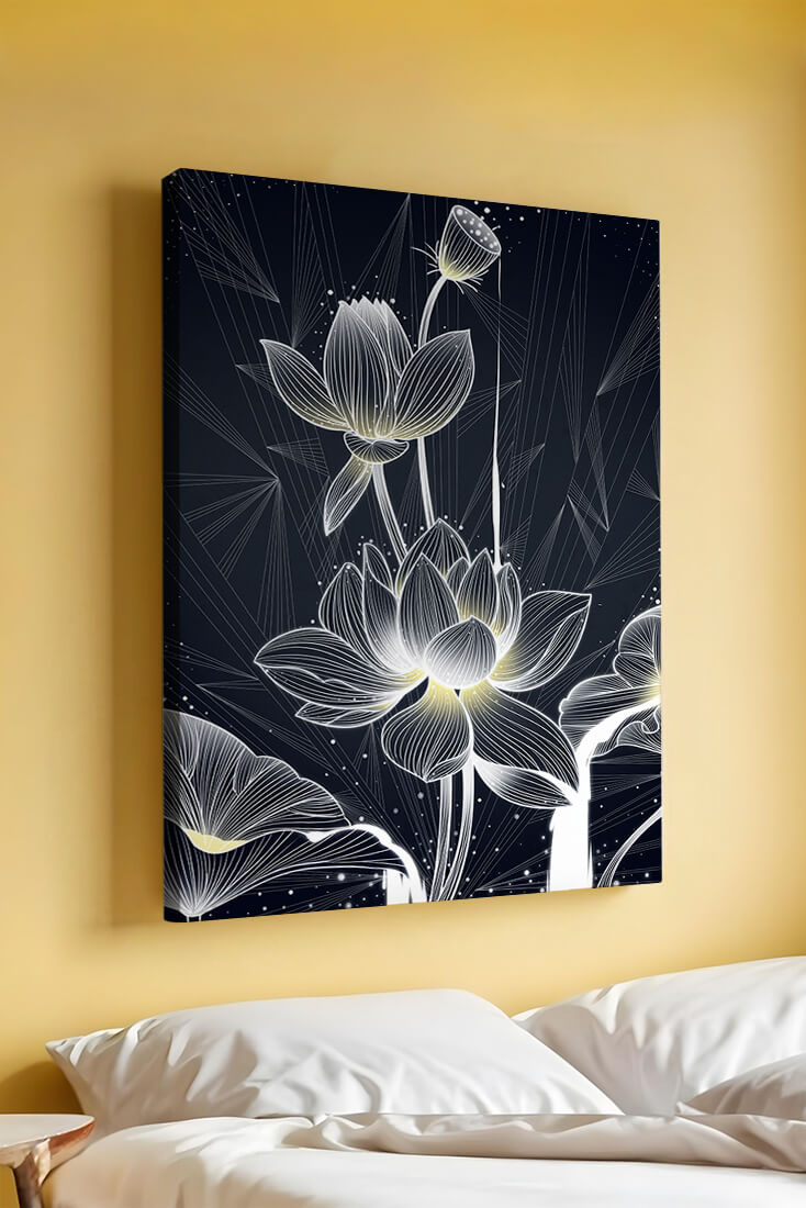 Elegant Lotus Flower Illustration with Geometric Background