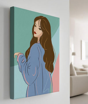 Stylish woman illustration with long hair in pastel shades