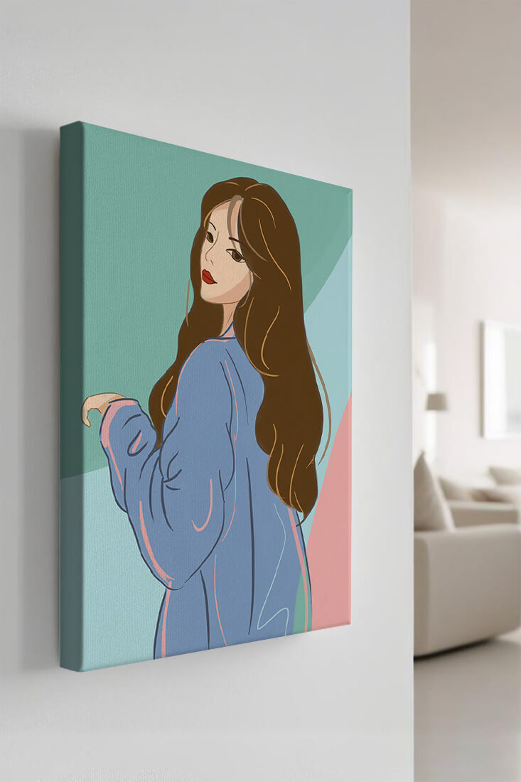 Stylish woman illustration with long hair in pastel shades