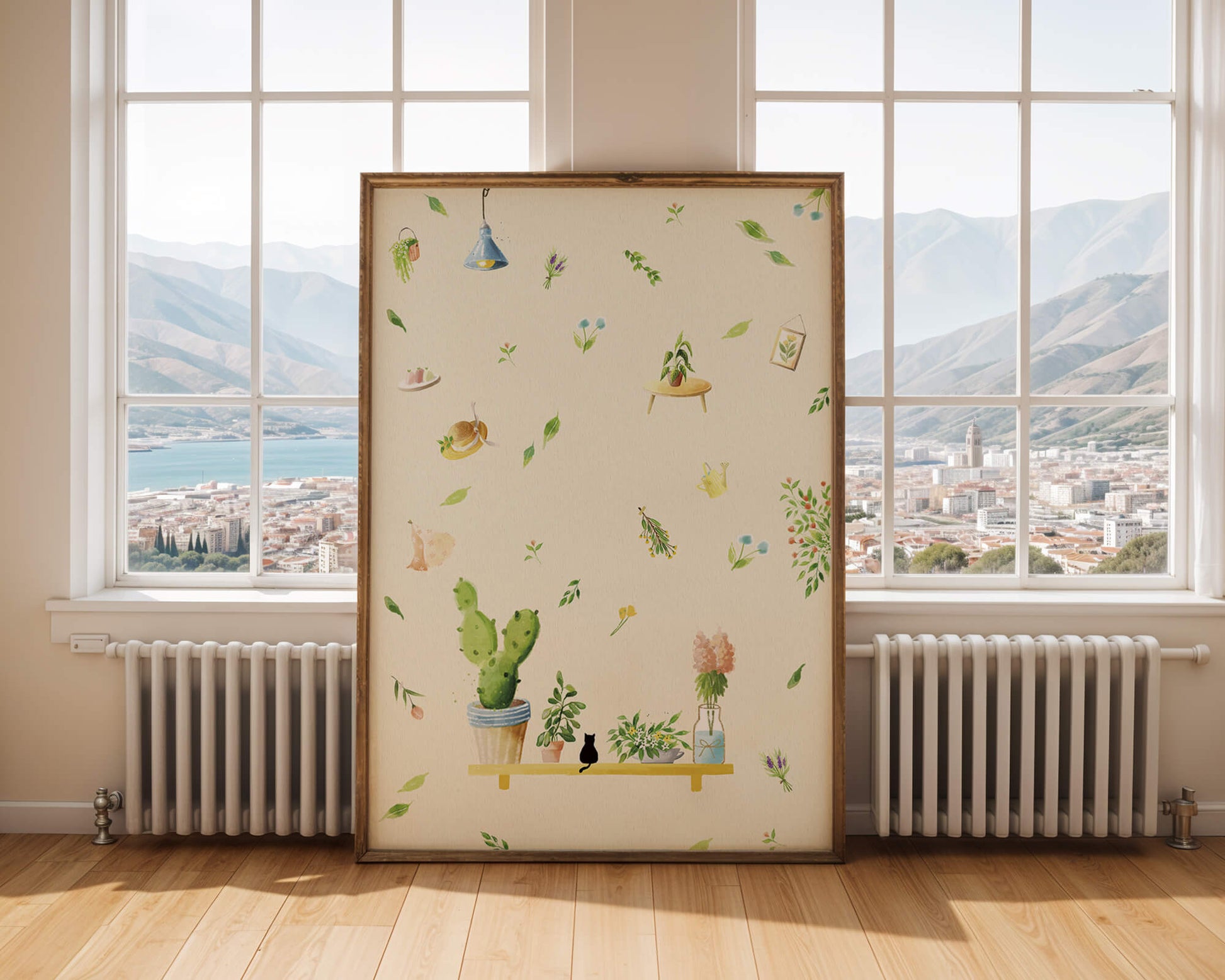 Illustration décorative avec des plantes et des éléments chaleureux