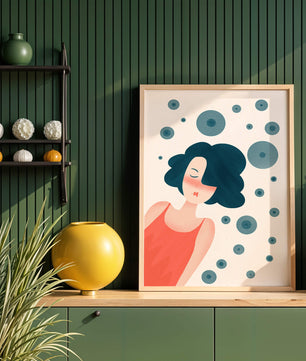 Dreamy Female Portrait with Abstract Circles in Modern Art Style - Mi tienda