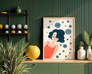 Dreamy Female Portrait with Abstract Circles in Modern Art Style - Mi tienda
