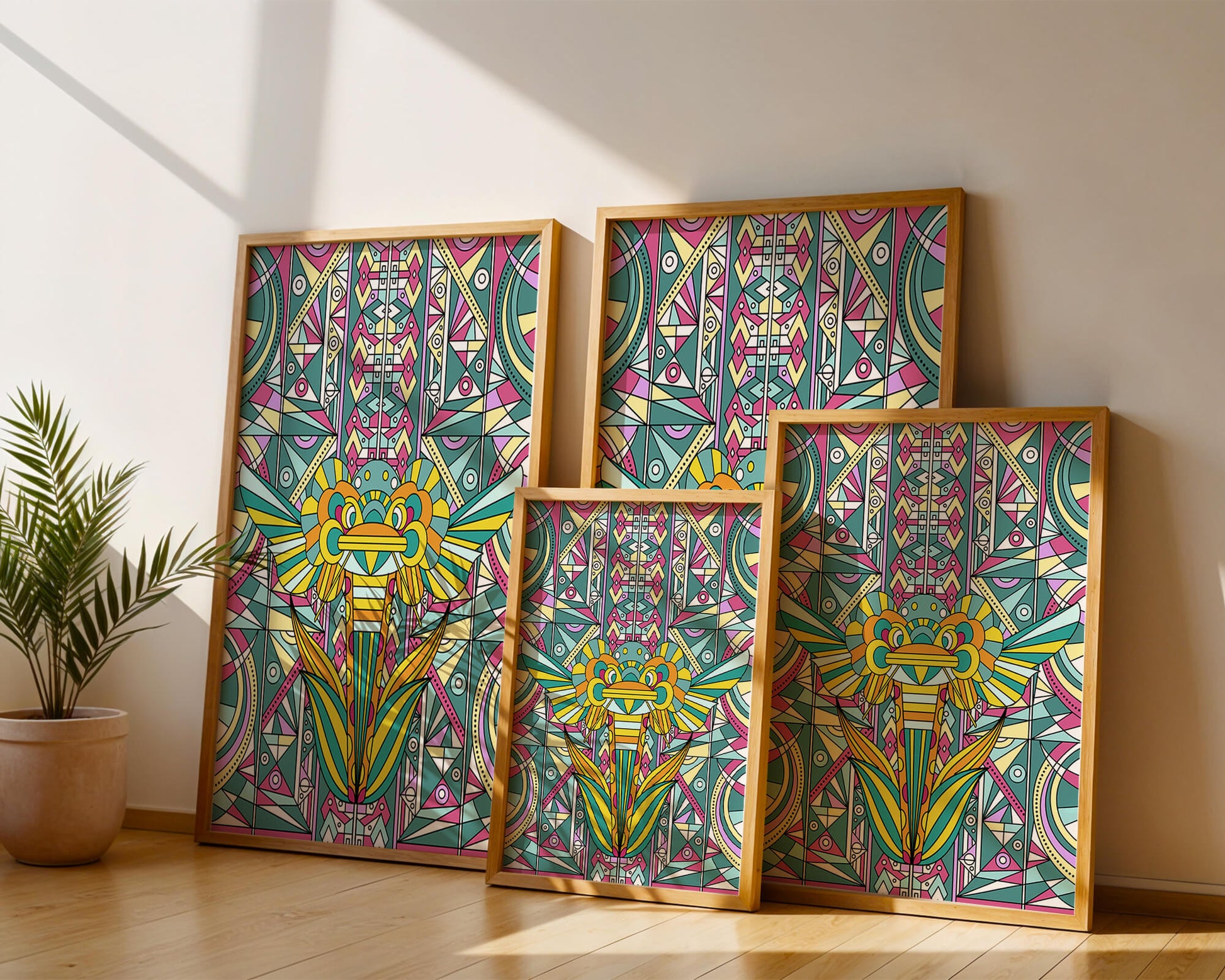 Elefante geométrico abstracto con colores vibrantes