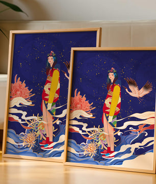Fusion élégante d’art traditionnel et moderne avec des éléments floraux et aviaires