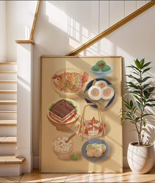 Illustration colorée de la cuisine chinoise avec divers plats