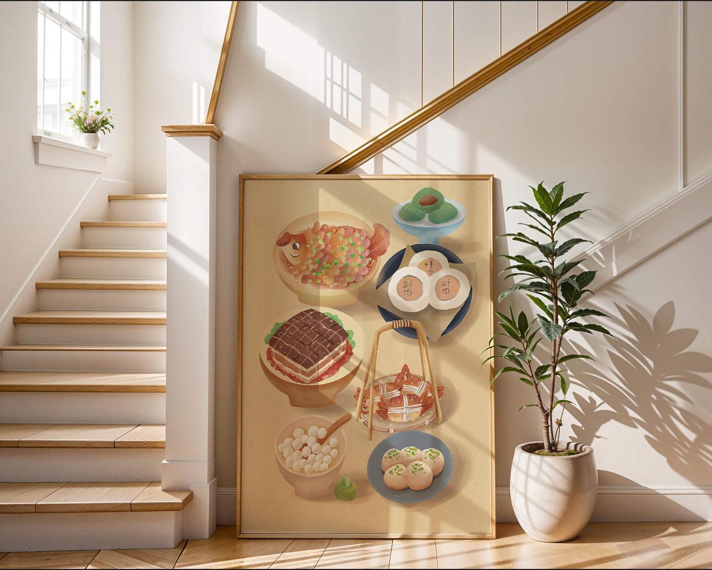 Colorful Chinese Cuisine Illustration with Various Dishes
