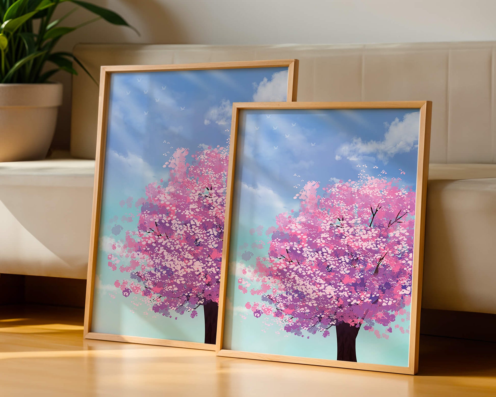 Cherry blossom tree in a serene sky setting