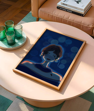 Illustration d'une femme avec des lumières bokeh et des boucles d'oreilles élégantes