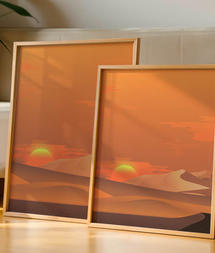 Sunset in Desert with Rolling Sand Dunes and Vibrant Orange Sky - Mi tienda