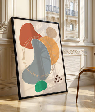 Abstract geometric art with colorful organic shapes and lines