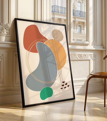 Abstract geometric art with colorful organic shapes and lines