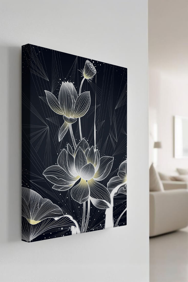 Elegant Lotus Flower Illustration with Geometric Background