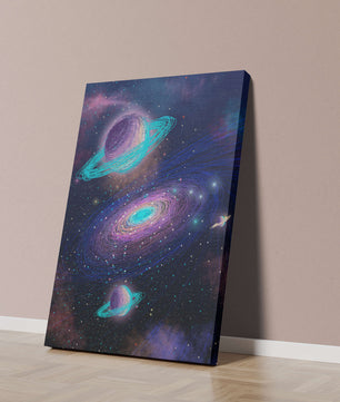 Colorful space illustration with planets and galaxy