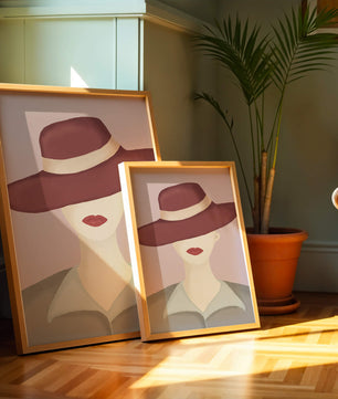 Stylish Woman in Vintage Hat with Minimalist Fashion Art