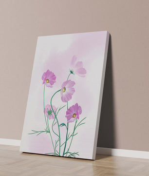 Delicadas flores de cosmos rosa sobre un fondo pastel suave