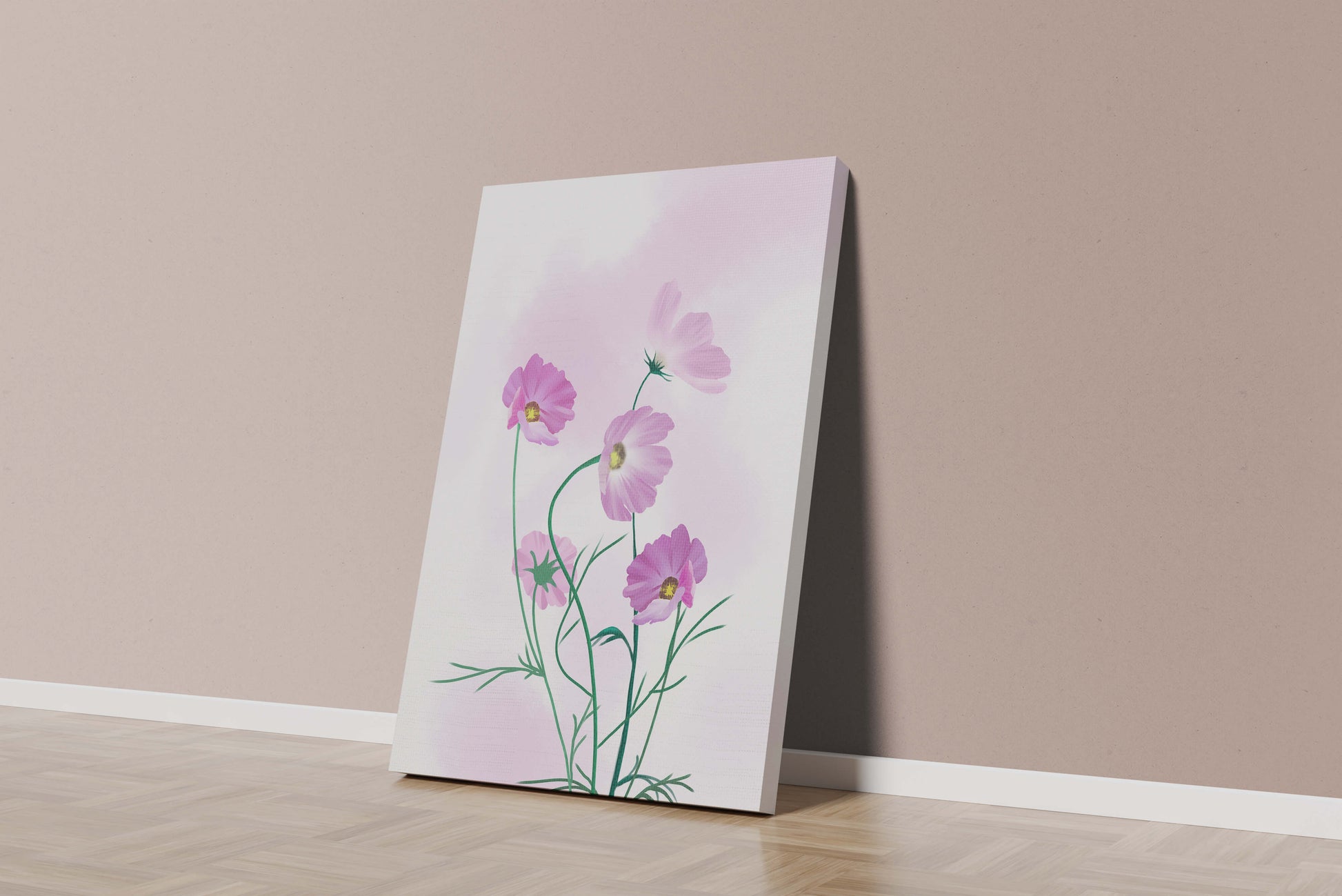 Delicate Pink Cosmos Flowers on Soft Pastel Background