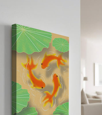 Tranquil pond scene with koi fish and lily pads
