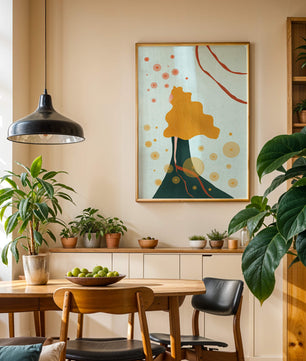 Abstract Portrait of a Woman with Flowing Golden Hair and Geometric Shapes - Mi tienda