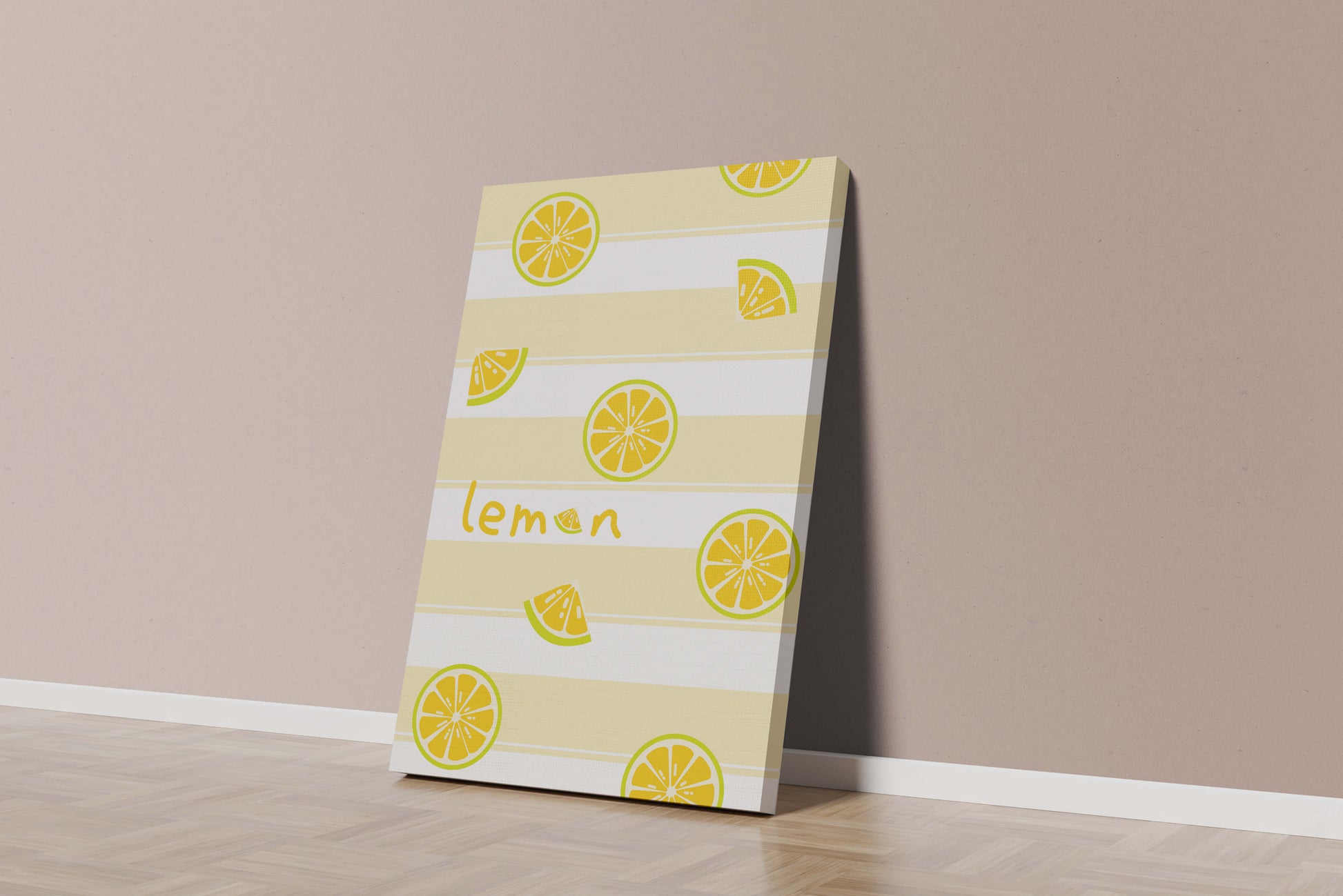 Yellow lemon slices pattern with bold stripes