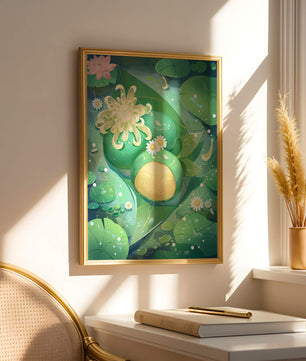 Scène aquatique luxuriante avec des fleurs de lotus et des feuilles vertes