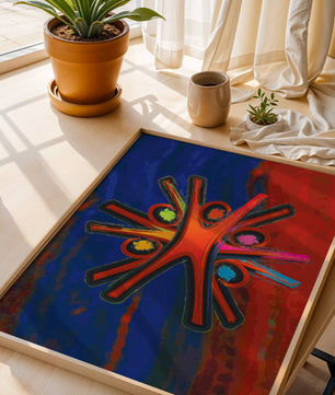 Abstract art with dynamic figures and vibrant colors