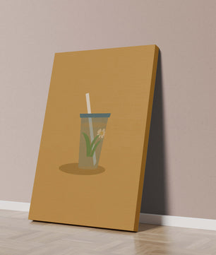 Illustration of a Drink with Botanical Element and Straw on Orange Background - Mi tienda