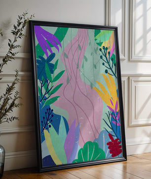Abstract Botanic Composition with Vibrant Leaves and Shapes
