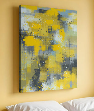 Abstract Yellow and Gray Geometric Art with Textured Patterns - Mi tienda