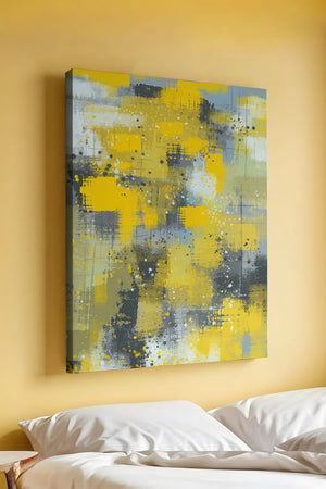 Abstract Yellow and Gray Geometric Art with Textured Patterns - Mi tienda