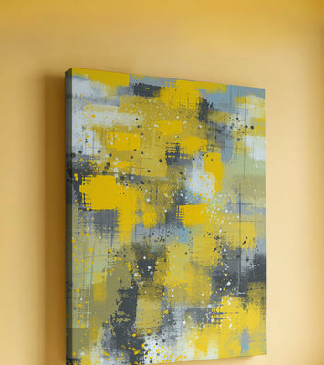 Abstract Yellow and Gray Geometric Art with Textured Patterns