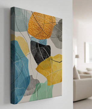Abstrakte geometrische Kunst mit goldenen Akzenten und leuchtenden Farben