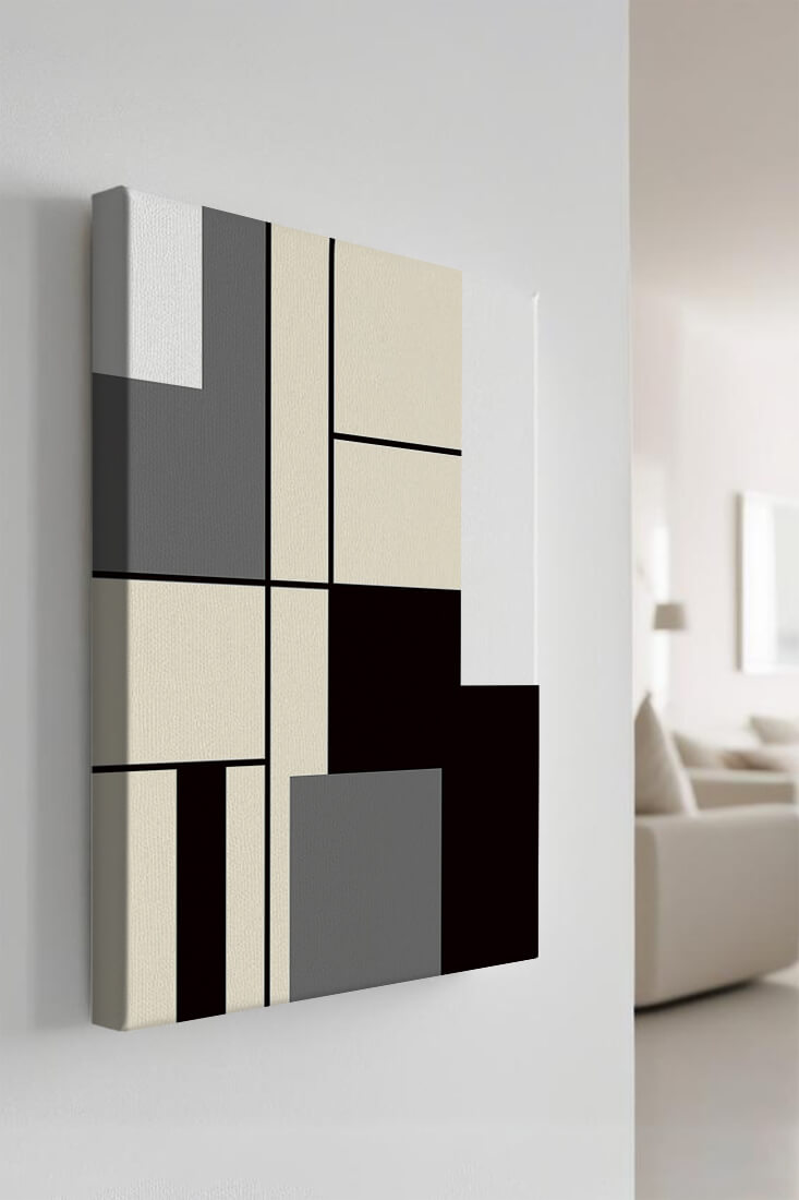 Abstract geometric design with muted shades and bold lines