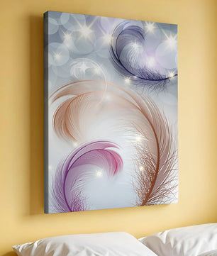 Elegant abstract feather design with sparkles and soft colors