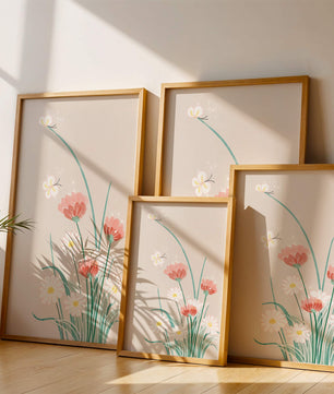 Delicate floral illustration with butterflies and wildflowers