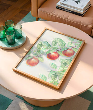 Ilustración de manzanas en la rama de un árbol con hojas verdes