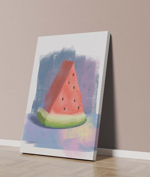 Ilustración en acuarela de una rodaja de sandía con fondo abstracto