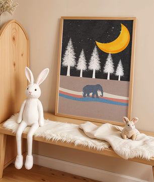 Serene Night Scene with Elephant Under Golden Moon in Forest - Mi tienda