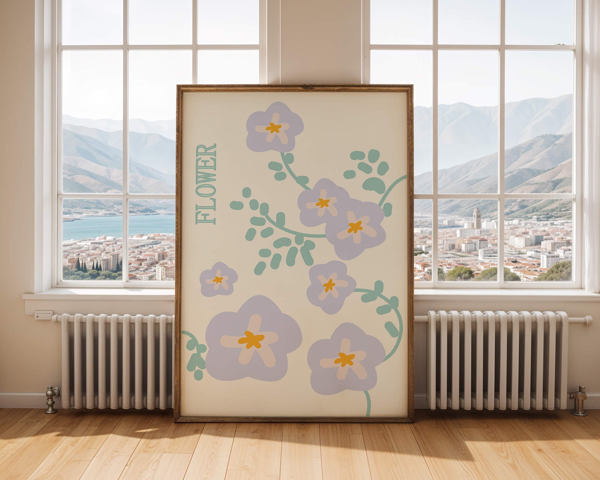 Floral design with pastel flowers and abstract leaves