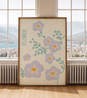 Floral design with pastel flowers and abstract leaves