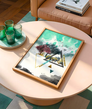 Abstract Geometric Landscape with Vibrant Trees and Birds - Mi tienda