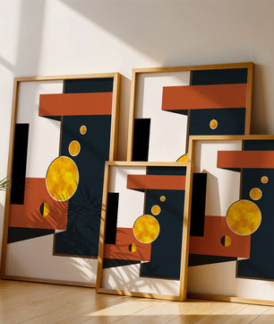 Abstract geometric artwork with golden circles and bold shapes - Mi tienda